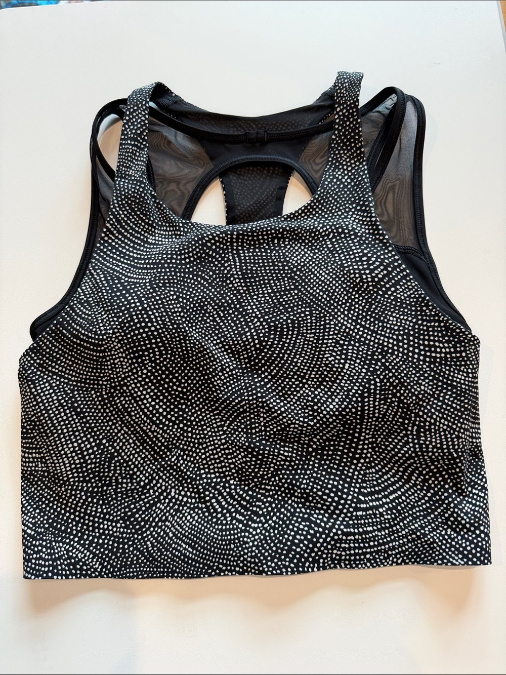 Lululemon Black & White Dot Racerback Crop Top with Built in Bra - Womens - 6